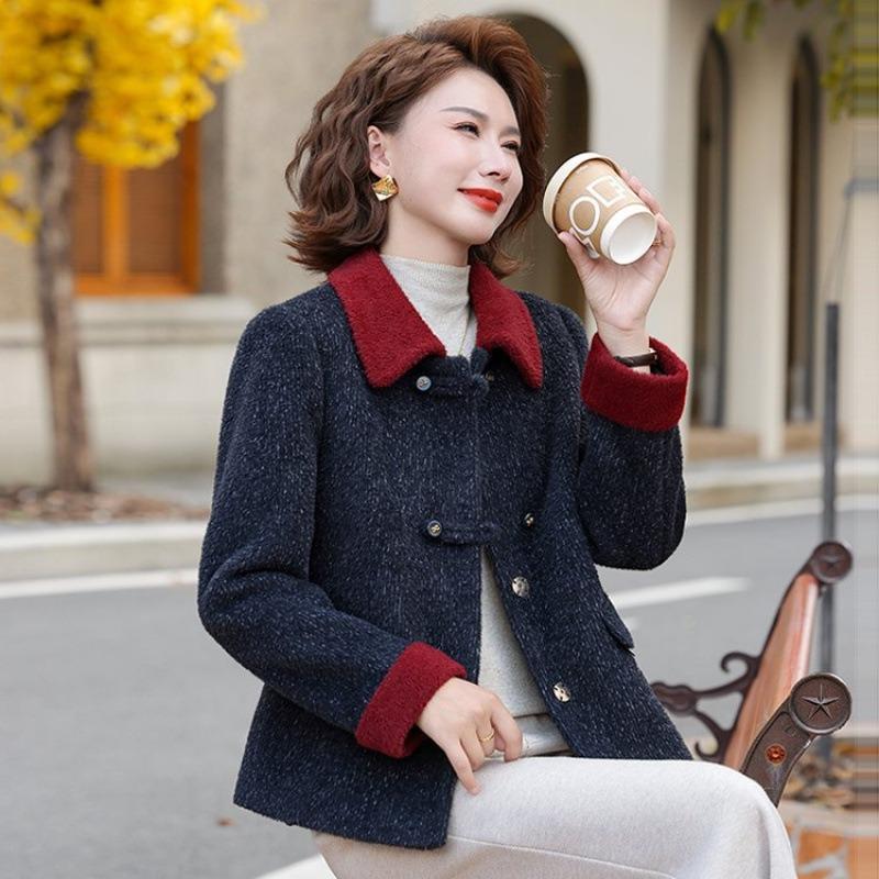 

Light mother spring and autumn short woolen coat noble jacket in the elderly imitation mink velvet clothes 5XL [recommended 150-80kg] тёмно-синий