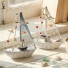 Nautical Wooden Sailboat Models Coastal Beach Style Blue White Ship Tabletop Figurine for Home Living Room Office Farmhouse Decor