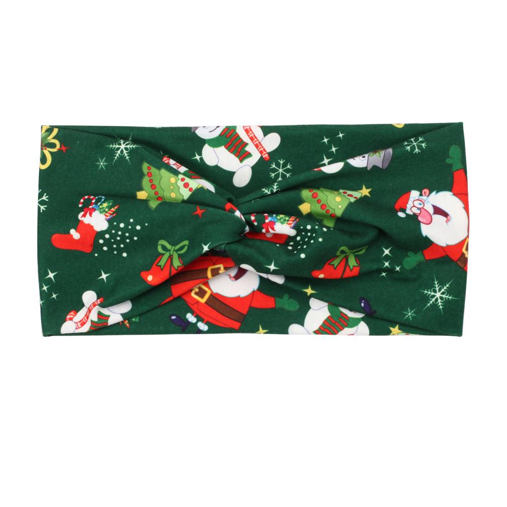 Bandeau de Noël Père Noël & Bonhomme de neige avec clochettes, bois de renne et motif canne de Noël - Design élastique noué