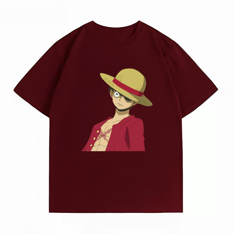 Bandai One Piece Monkey D Luffy Side Face Print Tshirt Casual Short Sleeve Cotton Anime Streetwear Unisexs Tshirt