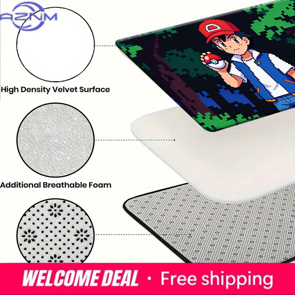 Ash Ketchum Pixel Art with Pokeball Print Doormat Non-Slip Absorbent Floor Mat for Indoor Entrance Home Decor