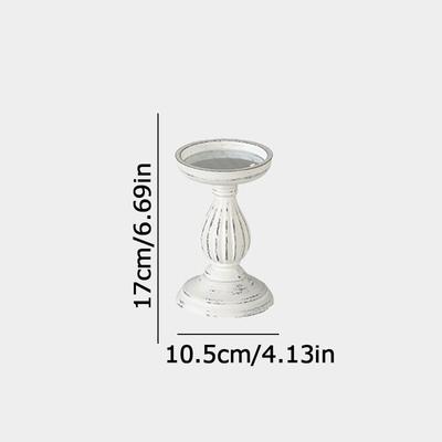 European Roman Pillar Candlestick Vintage Wooden White Embryo Candlestick