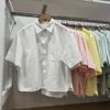 1116 Spring and Summer Women's Oxford Spinning Box Short Sleeve Shirt Single-breasted Shirt Casual Loose Top 181819