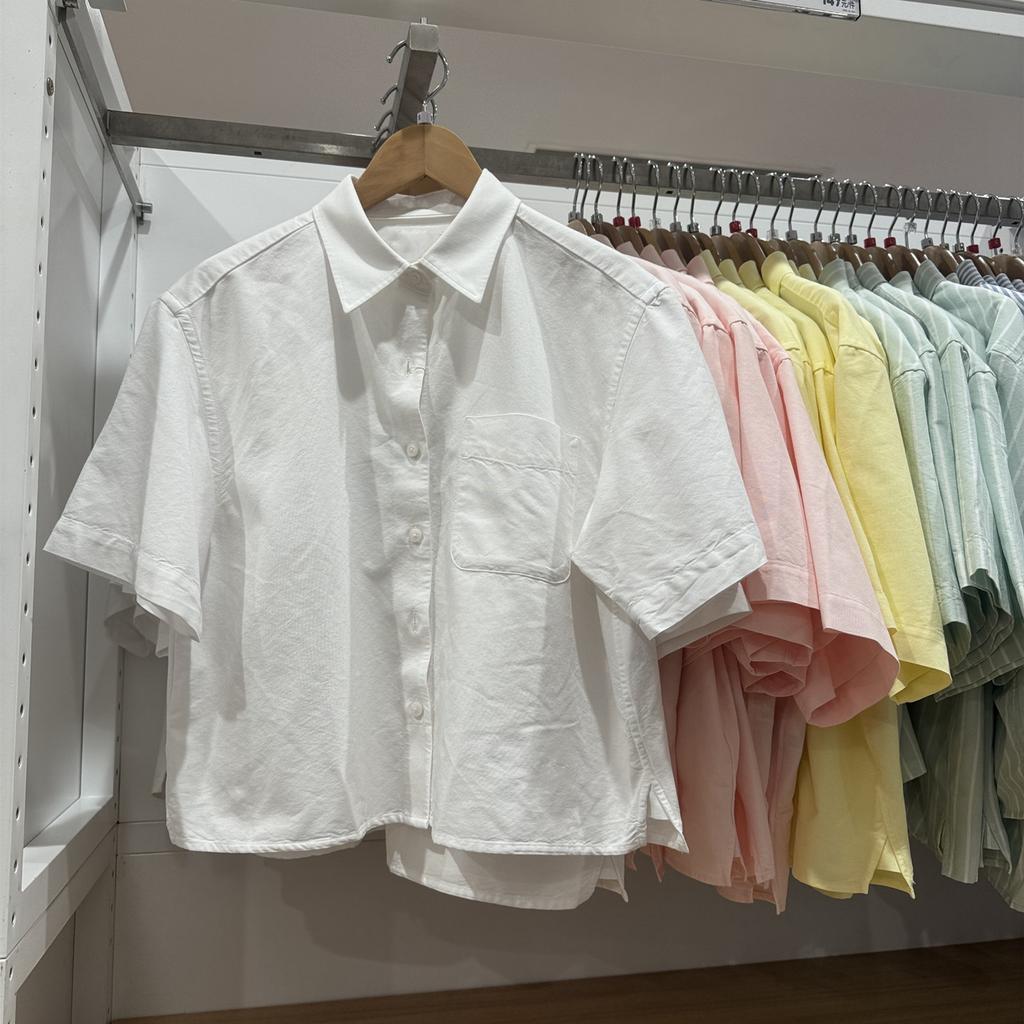 1116 Spring and Summer Women's Oxford Spinning Box Short Sleeve Shirt Single-breasted Shirt Casual Loose Top 181819