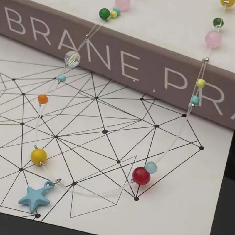 Party Necklace Colorful Star Beaded Pendant Clavicle Chain Delicate Star Collar Choker Necklace for Women Girl Birthday