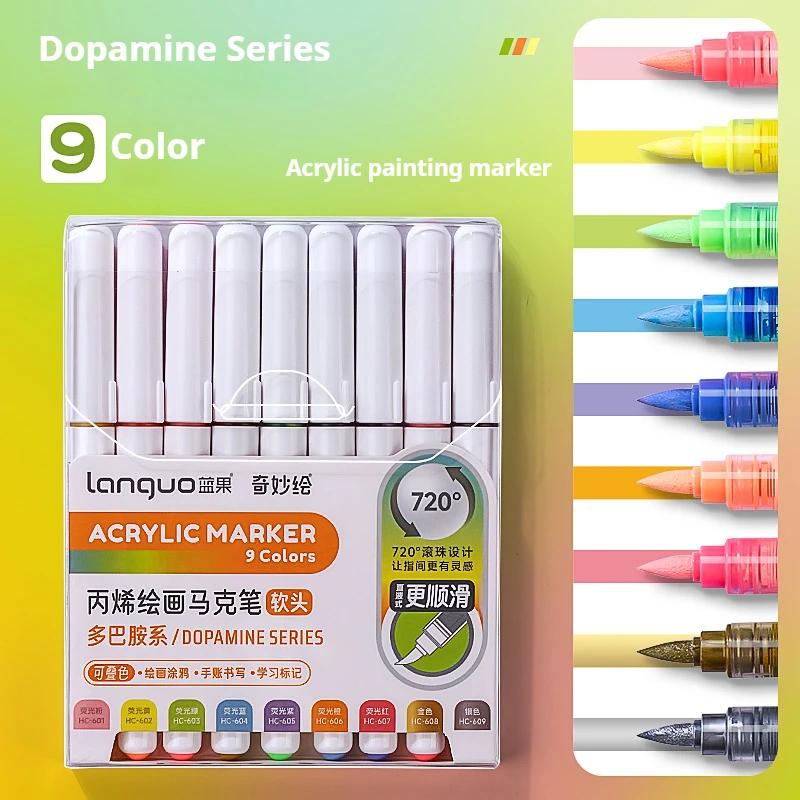 LANGUO 60Colors/box Direct Liquid Acrylic Paint Marker Pens Set Brush Color Marker Pen for DIY Painting Drawing Ceramic Glass