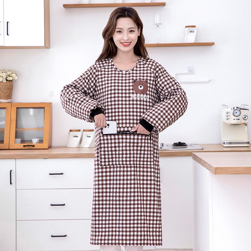 Breathable Cotton Coveralls: Long-Sleeved, Stain-Resistant Apron for Women - Stylish for Kitchen and Factory Work