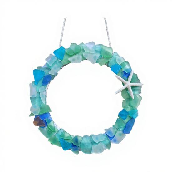 

Glass Wreath Handmade Coastal Style for Front Christmas Ornament Door Window Kitchen Cabinet Chair Wall Small
