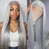 13x4 Transparente Spitze Front Silber Grau Seidig Gerade Perücke, Hitzebeständig Synthetisch Natürliche Textur für Tägliches Party Cosplay