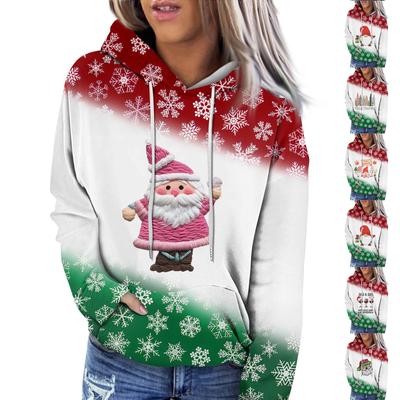 Women's Fashion Casual Christmas Printed Pullover Round Neck Drop Shoulder Long Sleeve Sweatshirt
