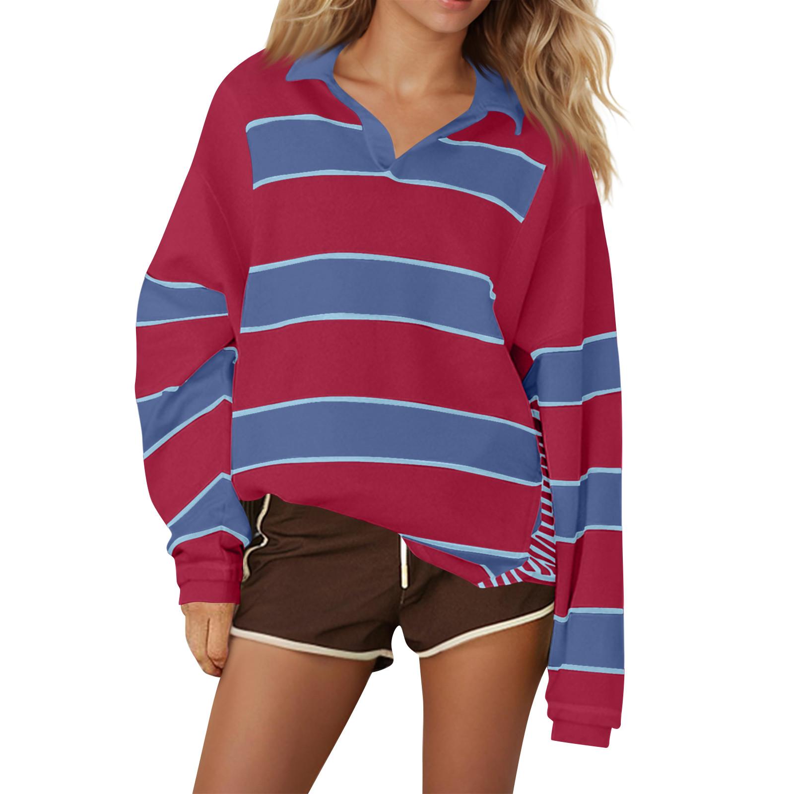 

Женская повседневная туника, свободный топ с длинными рукавами и полосатым воротником M красный