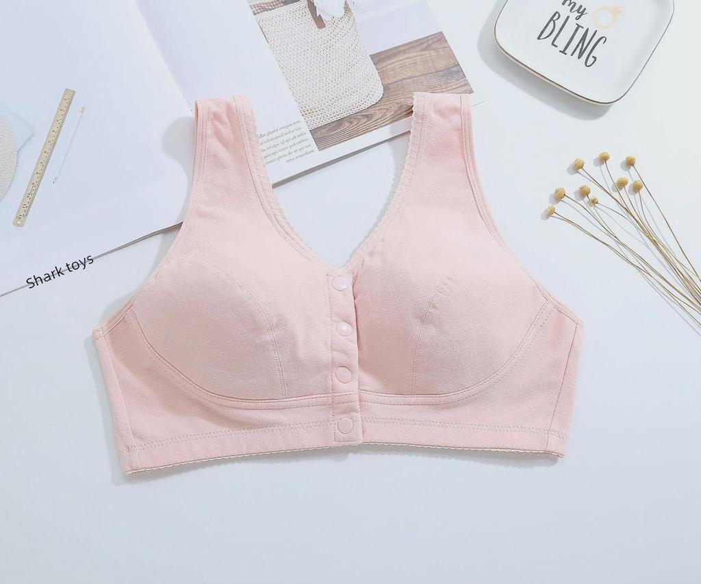 "Comfortable Front Buckle Cotton Nursing Bra: Wire-Free, Vest-Style, Large Size for Middle-Aged & Elderly"