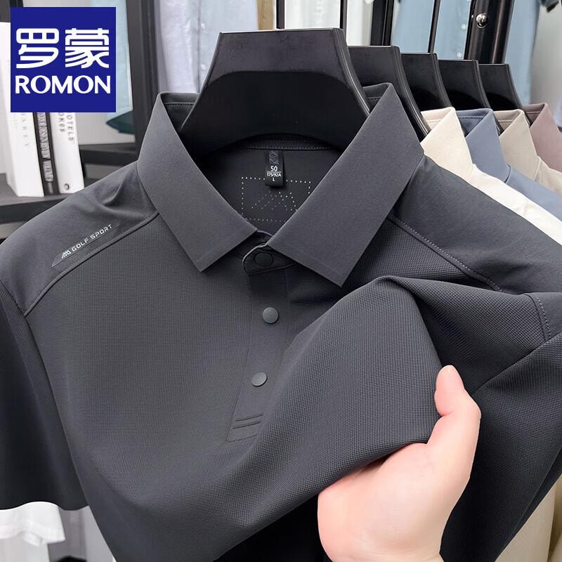 Romon Men's Summer Solid Business Casual Short Sleeve Polo Shirt