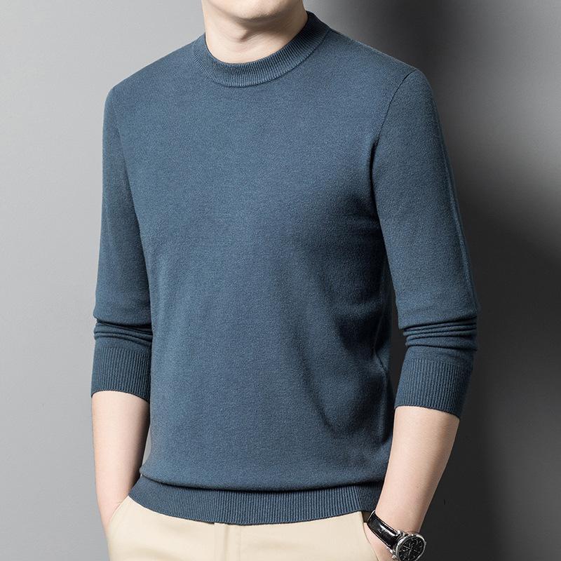Autumn Solid Color Youth Slim-fit Crew Neck Men's Versatile Business Knitted Sweater Bottoming Shirt Men's Clothing