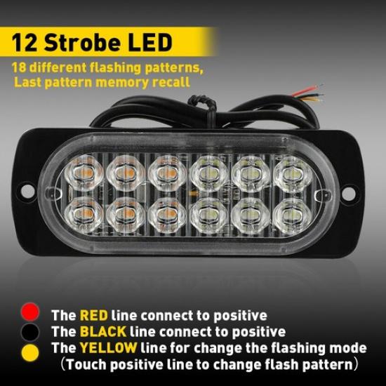 4xAmber White Strobe Light 12LED Car Truck New Beacon Warning Hazard Flash