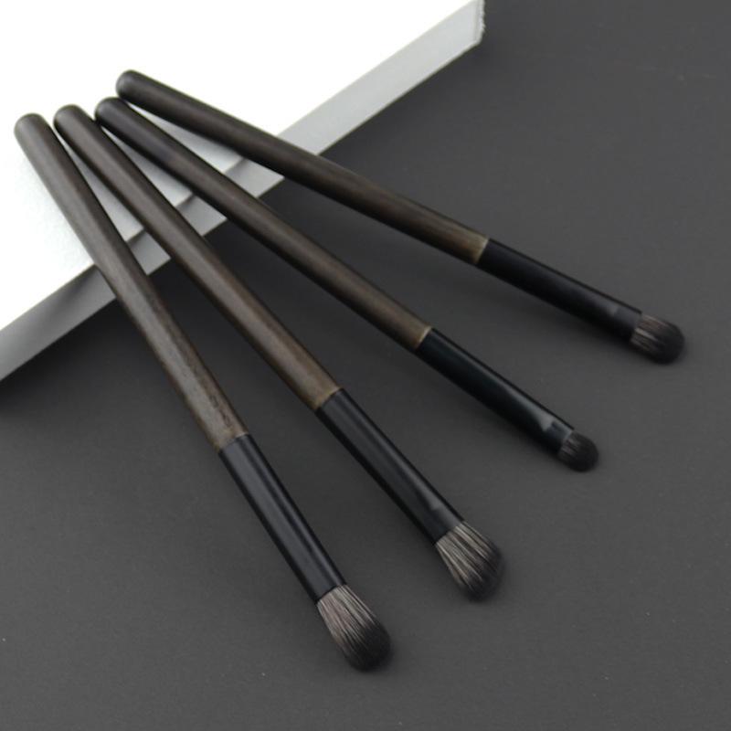 Eyeshadow Brush Set - Little Grape 4-Piece: Portable Makeup Brushes with Soft Animal Hair for Blending Eyes and Nose Shadows.