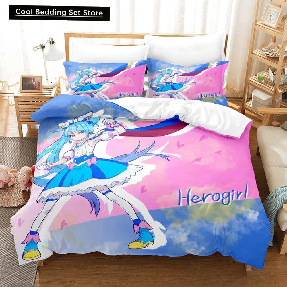 3D Kawaii Anime Hirogaru Sky! Pretty Cure Bettwäsche-Set, Einzelbett, Doppelbett, Queen-Size-Bett, King-Size-Bett, Erwachsenen- und Kinderschlafzimmer, Bettbezug-Sets