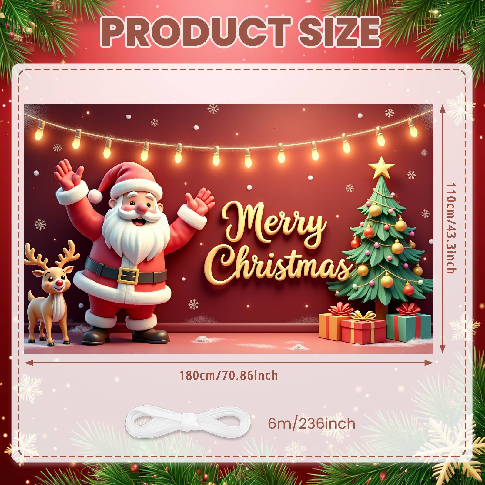 Рождественский фон Гирлянды Праздничный фон Рождественская витрина Красная тема Рождественский баннер Для зимнего фестиваля Праздничное украшение