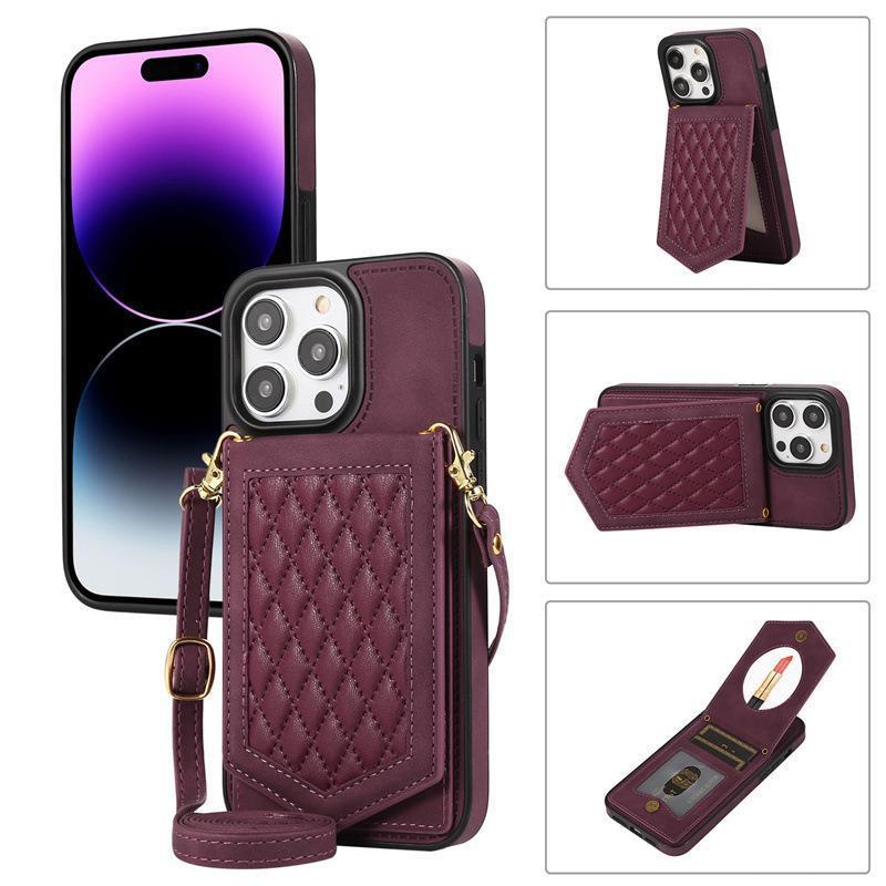 Stylish Crossbody Phone Case With Mirror Card Holder IPhone 15 S23 Ultra PU Leather Cover