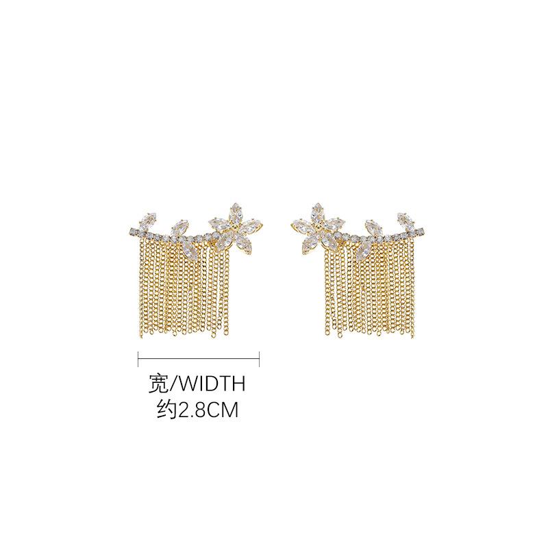 French ins niche design zircon flower tassel exquisite temperament light luxury earrings stud earrings