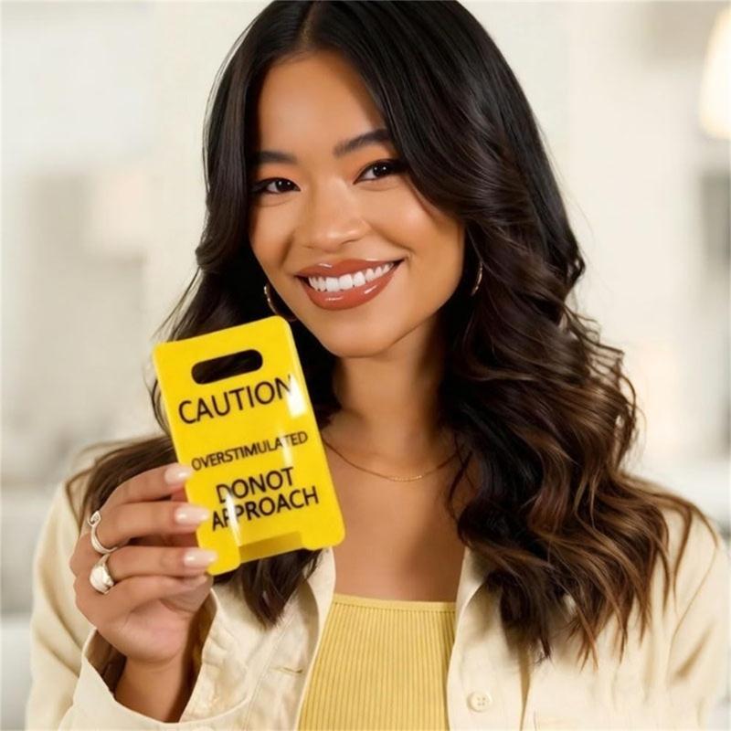 2PC Popular Caution Sign Hair Claw Clip Overstimulated Design Ponytail Holder for Thick Curly Fine Hair with Strong Grip