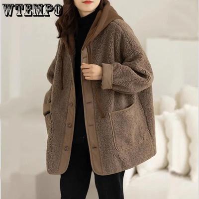 Lamb Plush Hooded Women's Baseball Jacket Popular Spring and Autumn Winter Mid Length Thickened Top