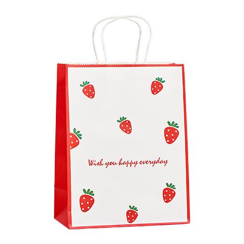 Gift Bags, Small Packaging Bags for Gifts, Large Paper Bags for Birthday, Children's Bags, White Background with Strawberry Pattern, Pack of 10