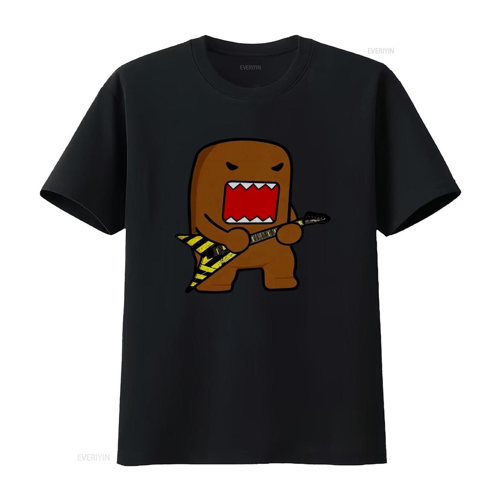 Domo Kun Rock T Shirt For Men Vintage Round Collar Guitar Print  vintage Washed graphic streetwear homme Stylish Unisex