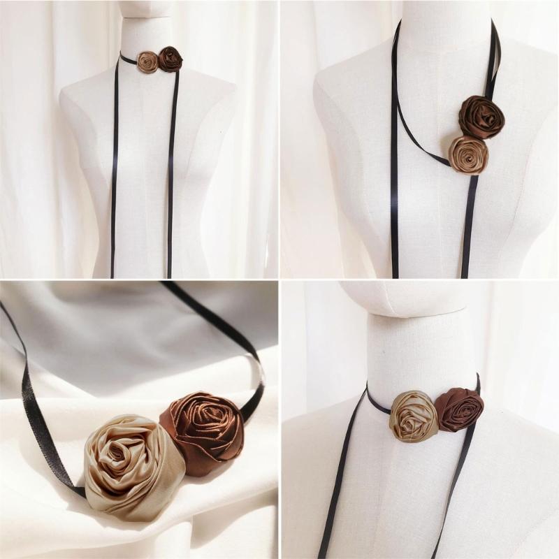 Flower Choker Necklace for Women Summer Outings Elegant Lace-up Flowe Choker Brown Flower Clavicle Chain Jewelry Gift