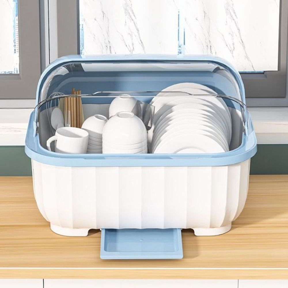 Dust Proof Draining Cupboard Cupboard Semi-flip Cover Storage Box Dish Rack Plate Holder Drain Rack