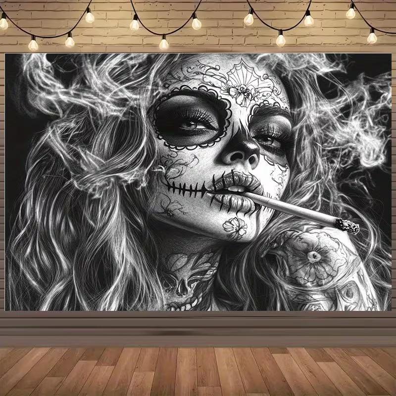 2D Day of the Dead Tattooed Lady Photography Background
