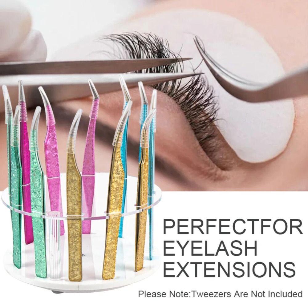 12 Holes Lash Tweezers Stand 360° Rotate Tweezer Storage Box Beauty Salon