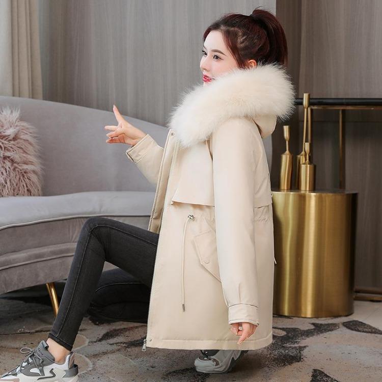 Thickened Loose Fitting Large Collar Plush Parka Jacket for Women Winter New