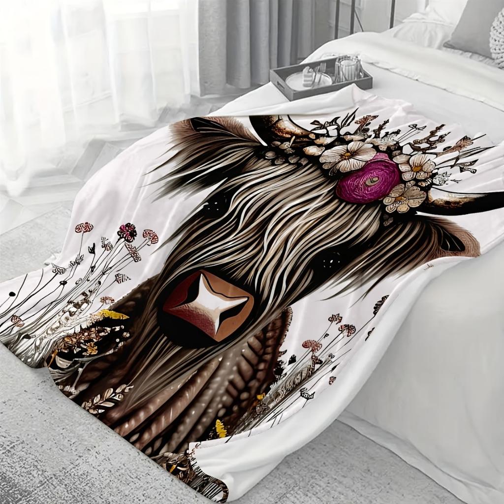 1pc Highland Cattle Blanket Skin-Friendly Soft Blanket Flannel blanket  New for Bithday Gift Home Sofa Chair Decoration