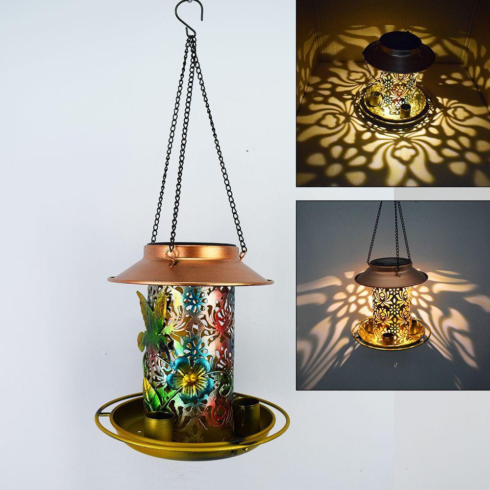1PC Outdoor Solar Courtyard Lights Iron Bird Feeders Creative Hanging Landscape Camping Lights Feeding Supplies
