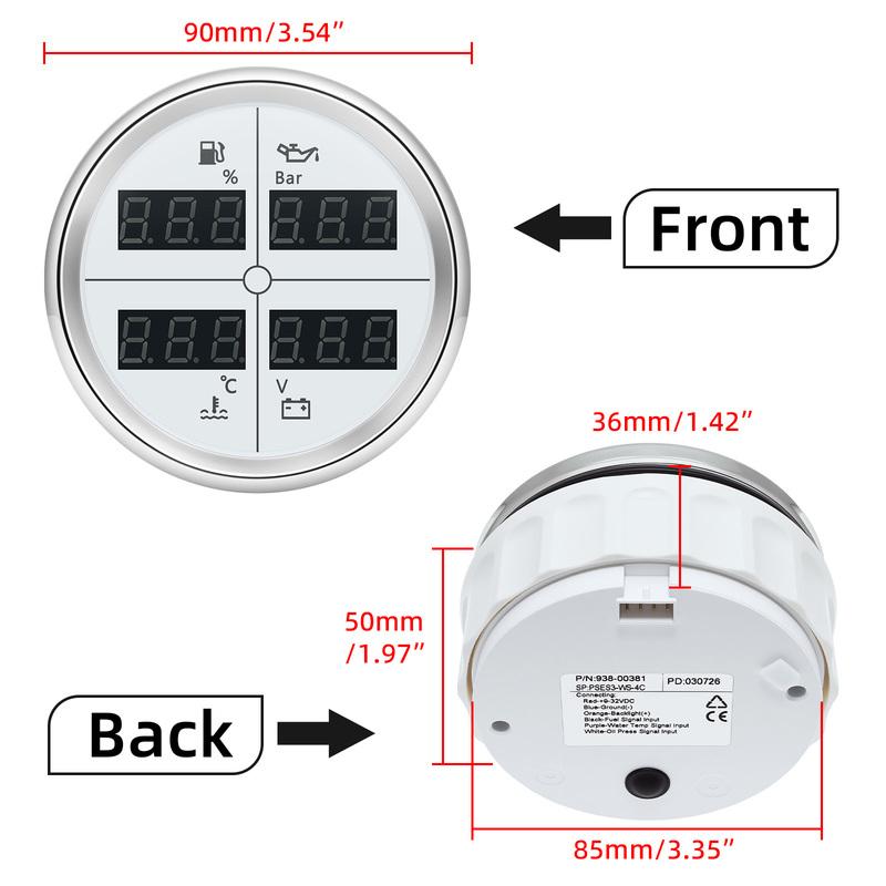 N Digital 52mm 85mm Car 4 In 1 Multifunction Gauge Fuel Level Oil Pressure Water Temp Meter Voltmeter with 8 Colors Backlight