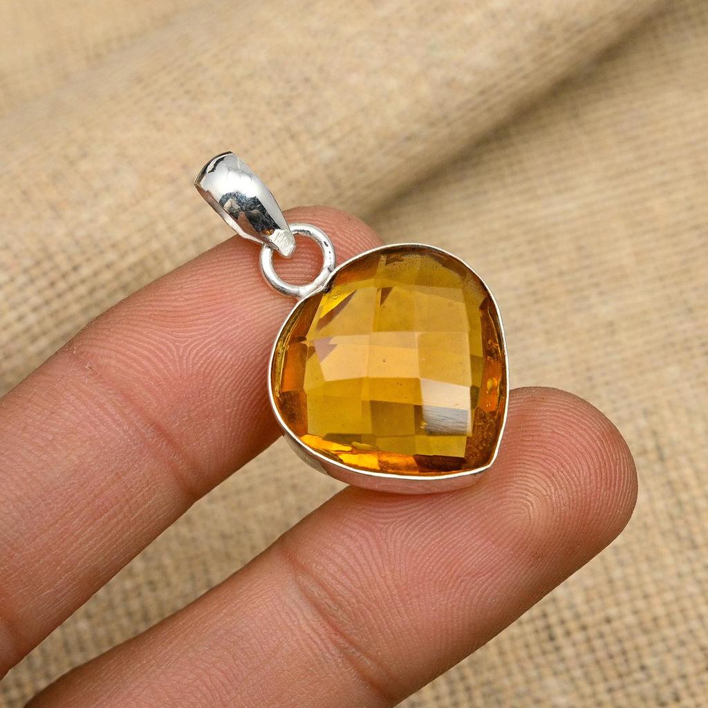 Hjärtformad honungstopas ädelsten handgjord 925 sterlingsilver smyckeshänge för bröllopspresent