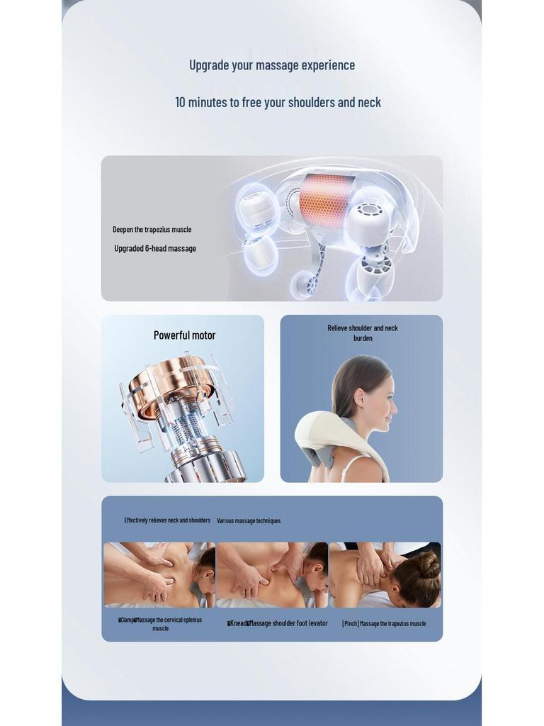 Wiederaufladbarer Schulter- und Nackenmassagegerät mit Wärmefunktion und Knetmassage