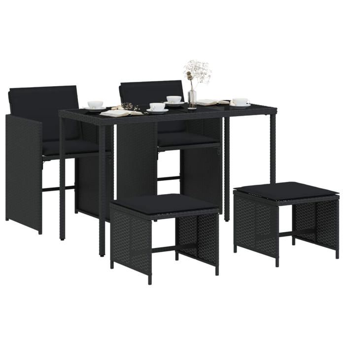 VidaXL Ensemble à Manger de Jardin avec Coussins 5pcs, Table de Terrasse, Meubles de Patio, Mobilier d'Extérieur, Noir 365081