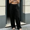 Pantaloni Casual da Donna a Vestibilità Larga Vita Elastica Coulisse Gamba Larga Taglio Dritto Tasche Comodi per l'Uso Quotidiano