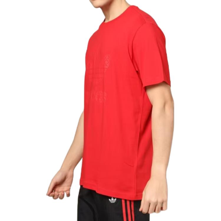 Adidas Originals Trefoil T Shirts Men's Red Crew Neck Moderate Straight Fit IL5139