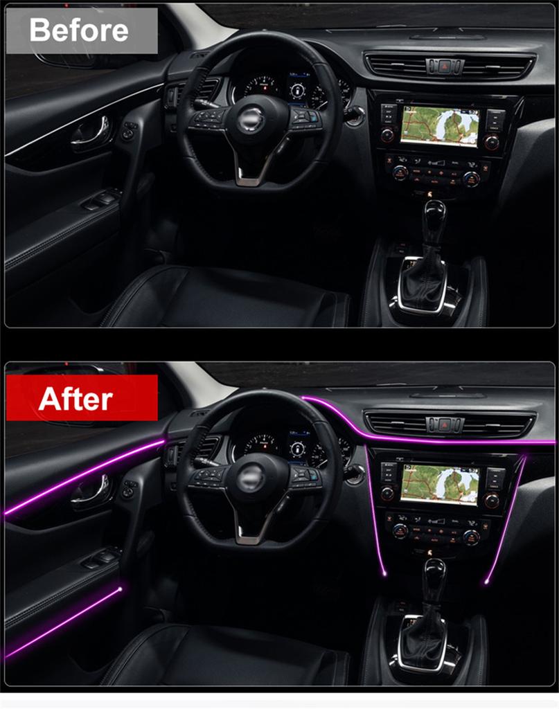 Interior Lights Ambient Lamp Multiple Modes Sound APP Control 3m Optical Fiber