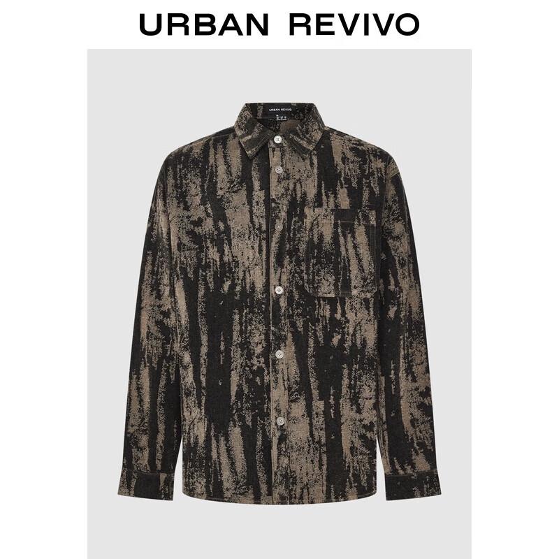 UR 2025 Men s Retro Color Block Texture Casual Shirt S