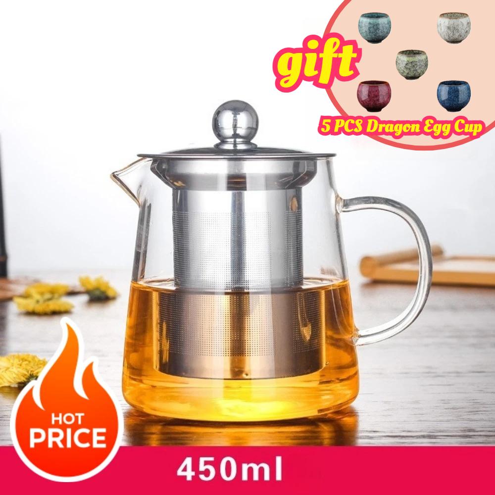 Induction Compatible Glass Teapot 1 Pc Heat Resistant Borosilicate With Stainless Steel Infuser For Daily Kung Fu Tea Brewing