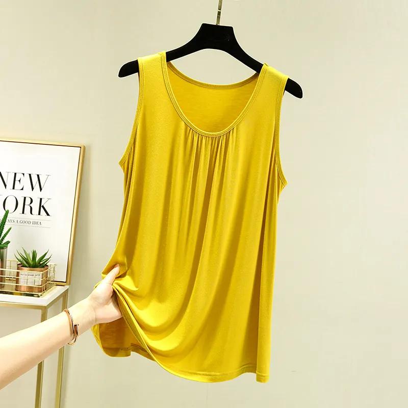 Women's Summer Loose-Fit Pleated Sleeveless Tank Top Solid Color Simple Slimming Lightweight Vest