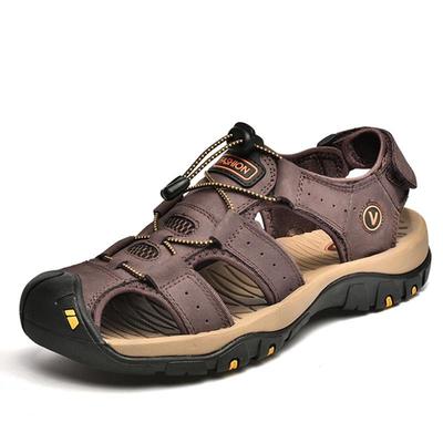 Herren Übergröße Echtleder Zehenschuhe: Sommer Rutschfeste Outdoor Strandschuhe, Größe 48.