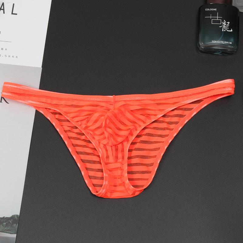 New Multi Color Men's Triangle Underwear Low Waist Breathable Solid Color Stripe Ultra Thin Transparent Ice Silk