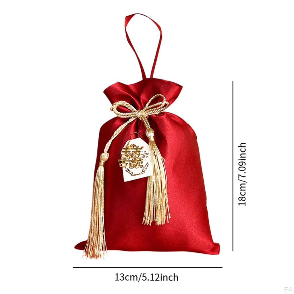 10 Pieces Red Drawstring Bags for Wedding Treats, Satin Goodies Pouches
