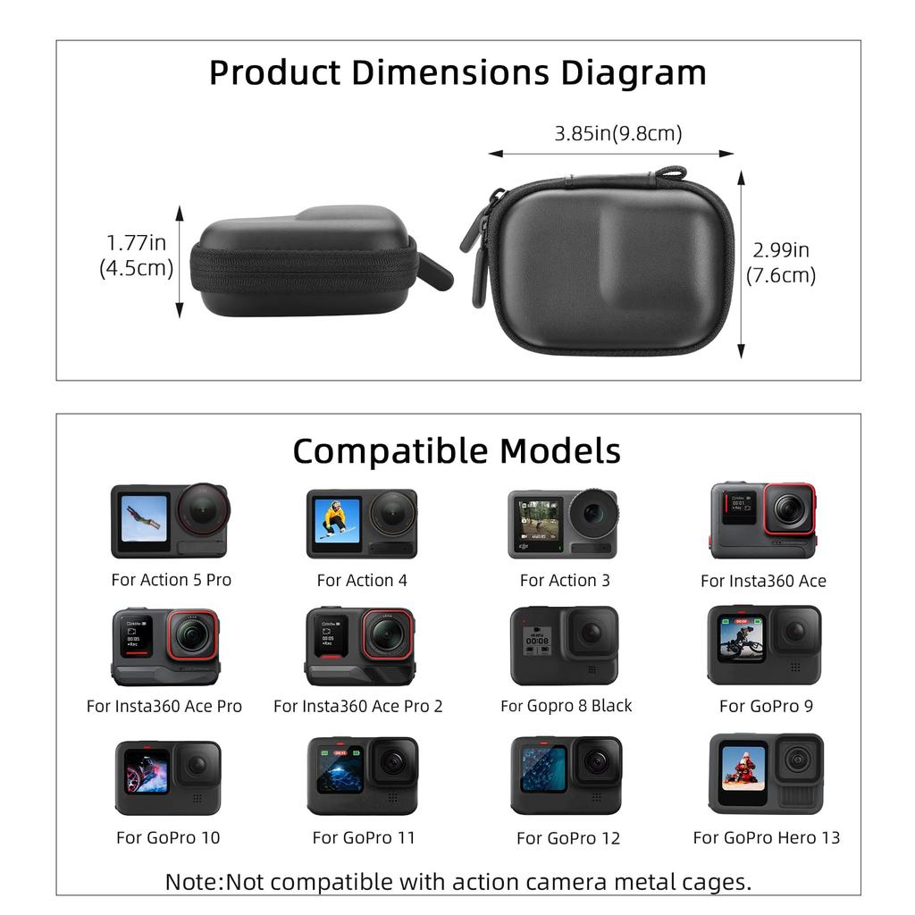 Carrying Case for DJI Osmo Action 5 Pro/4/3, Small Storage Bag for GoPro, PU Hard Travel Protector Case for Insta360 Ace/Ace Pro
