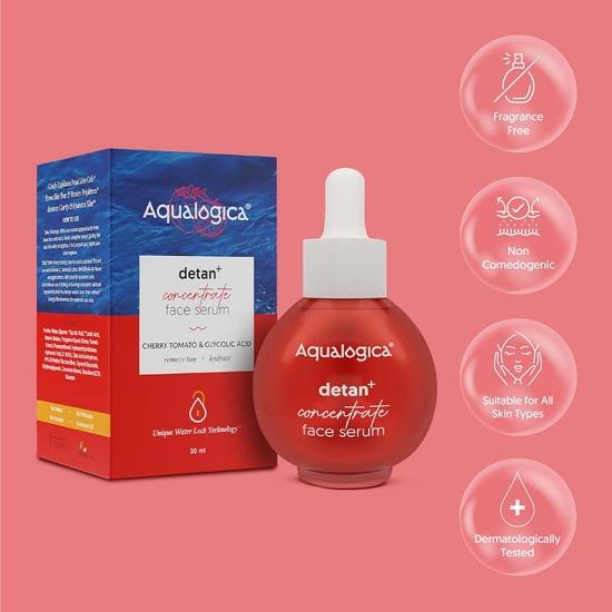 Aqualogica Detan+ Koncentrat Serum do Twarzy dla Mężczyzn i Kobiet - Z Pomidorkami Koktajlowymi i Kwasem Glikolowym do Usuwania Opalenizny - 30 ml
